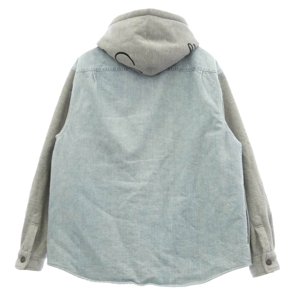 Supreme シュプリーム 22AW Fleece Hooded デニムシャツ フード付 スウェットコンビ 裏地キルティング ジャケット グレー系 インディゴブルー系 M【中古】