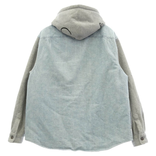 Supreme シュプリーム 22AW Fleece Hooded デニムシャツ フード付 スウェットコンビ 裏地キルティング ジャケット グレー系 インディゴブルー系 M【中古】