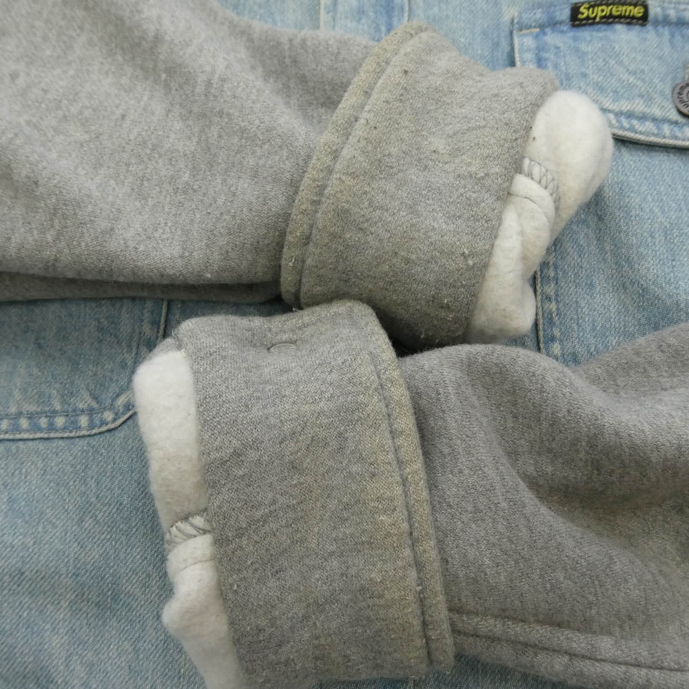 Supreme シュプリーム 22AW Fleece Hooded デニムシャツ フード付 スウェットコンビ 裏地キルティング ジャケット グレー系 インディゴブルー系 M【中古】