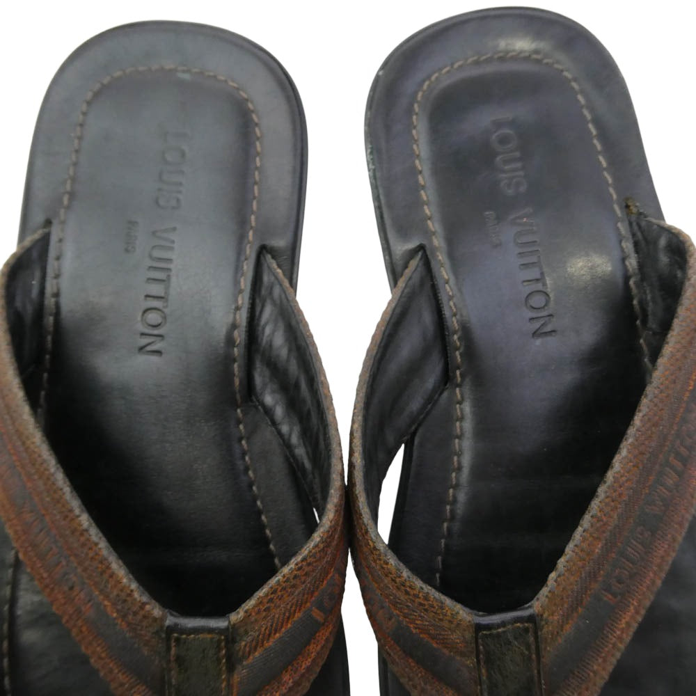 LOUIS VUITTON ルイ・ヴィトン FD0095 トング サンダル レザー ダークブラウン系 7.5【中古】