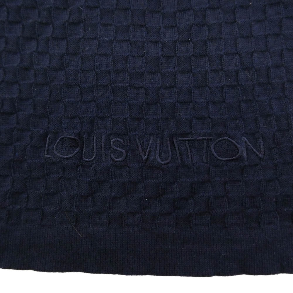 LOUIS VUITTON ルイ・ヴィトン M75130 エシャルプ マイクロダミエ カシミア混 コットン ロゴ 刺繍 マフラー ストール ネイビー系【中古】