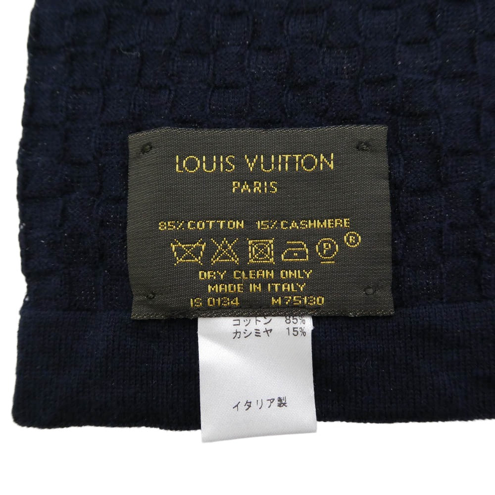 LOUIS VUITTON ルイ・ヴィトン M75130 エシャルプ マイクロダミエ カシミア混 コットン ロゴ 刺繍 マフラー ストール ネイビー系【中古】