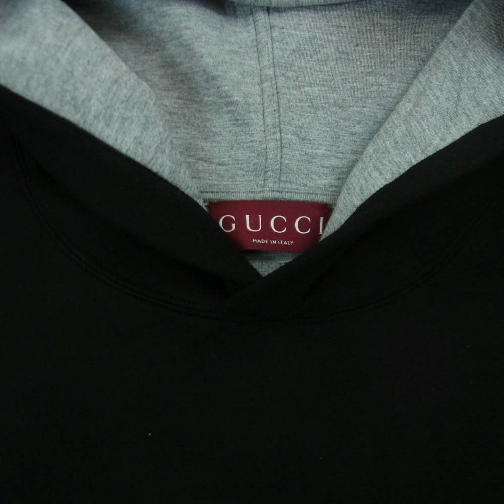 GUCCI グッチ 803973 XJGTW ヴィスコースジャージー ロゴエンブロイダリー フーデッド スウェットシャツ プルオーバー パーカー ブラック系 S【中古】
