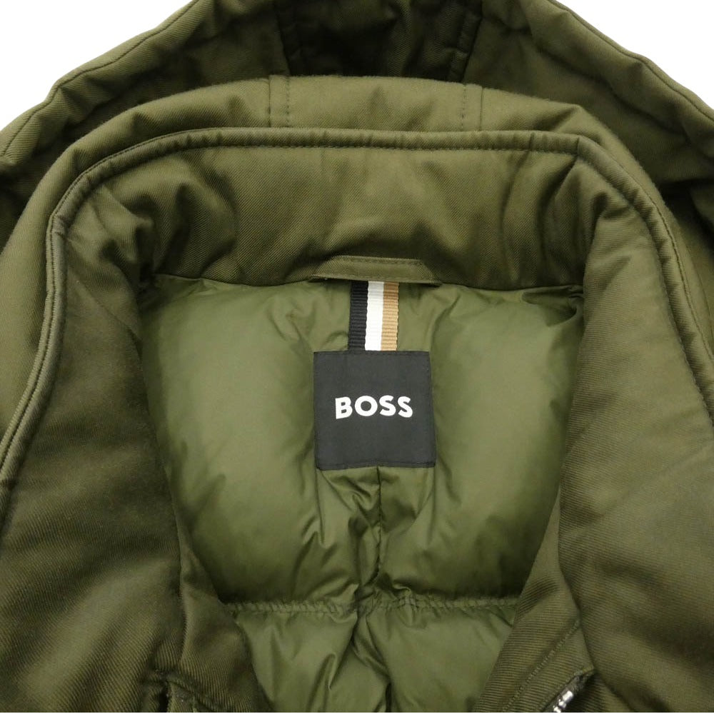 HUGO BOSS ヒューゴボス 10220362 Deaco2 袖ロゴパッチ 中綿 フード ジャケット コート カーキ系 52【中古】