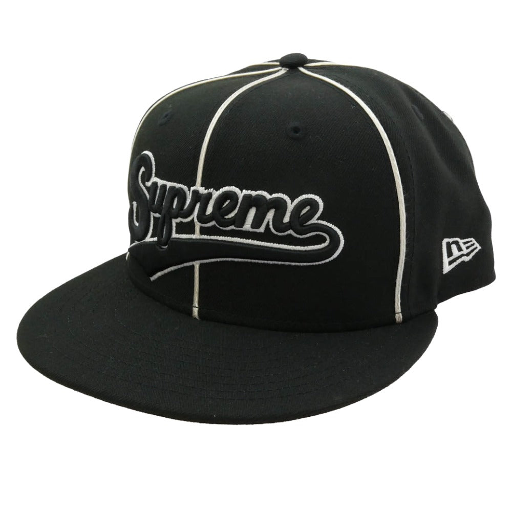 Supreme シュプリーム 25SS x New Era Piping Script Logo Cap パイピングスクリプト ロゴ ベースボール キャップ ブラック系 ホワイト系 61.5cm【中古】