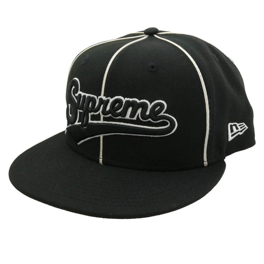 Supreme シュプリーム 25SS x New Era Piping Script Logo Cap パイピングスクリプト ロゴ ベースボール キャップ ブラック系 ホワイト系 61.5cm【中古】