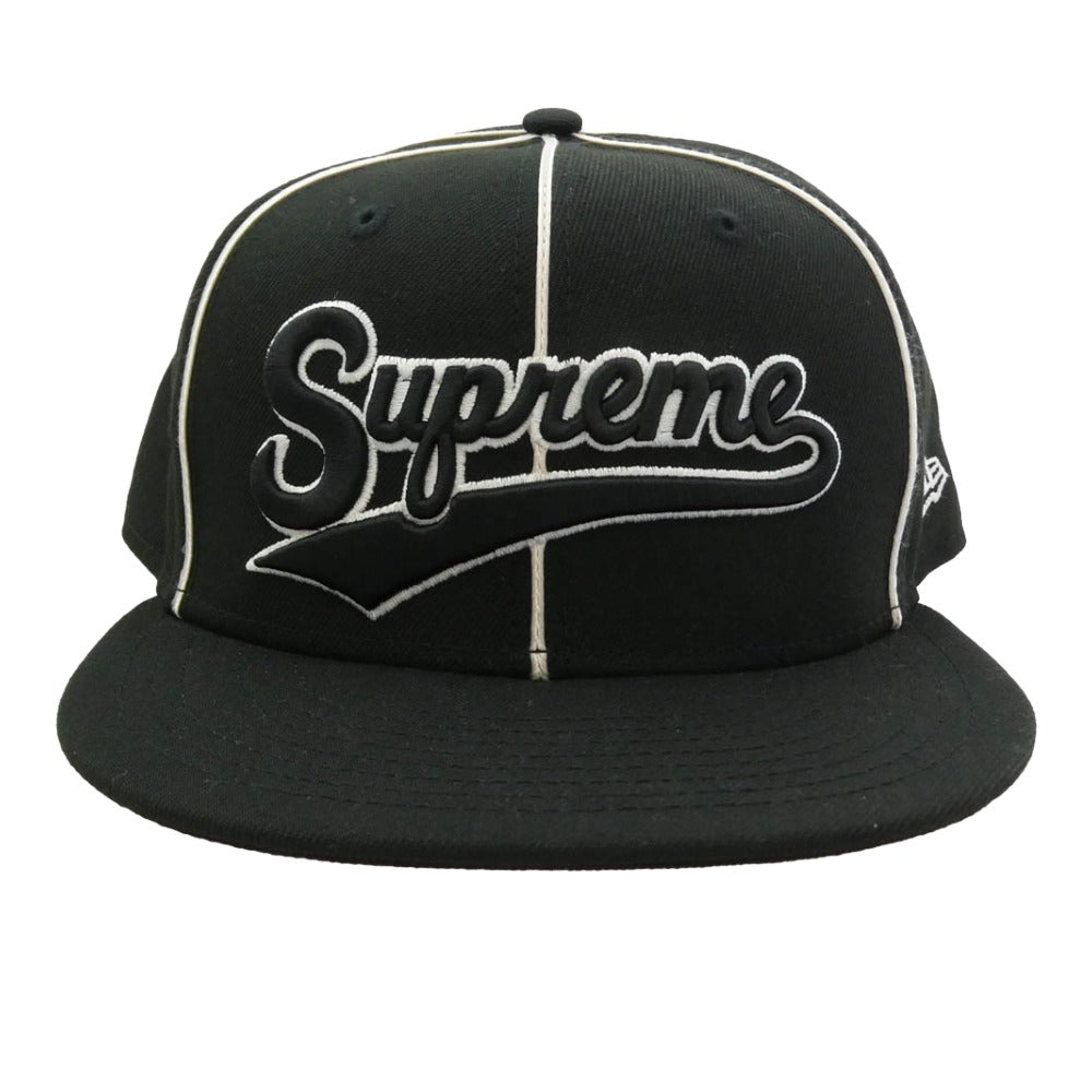 Supreme シュプリーム 25SS x New Era Piping Script Logo Cap パイピングスクリプト ロゴ ベースボール キャップ ブラック系 ホワイト系 61.5cm【中古】