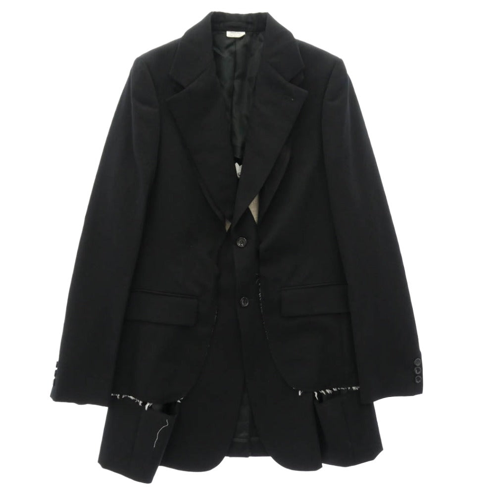 COMME des GARCONS HOMME PLUS コムデギャルソンオムプリュス 23SS PK-J050 NOTHER KIND OF PUNK期 Tailored Jacket フロント二重 レイヤードデザイン 裾切りっぱなし加工 テーラードジャケット ブラック系 M【中古】