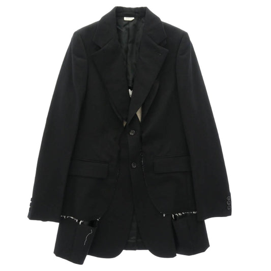 COMME des GARCONS HOMME PLUS コムデギャルソンオムプリュス 23SS PK-J050 NOTHER KIND OF PUNK期 Tailored Jacket フロント二重 レイヤードデザイン 裾切りっぱなし加工 テーラードジャケット ブラック系 M【中古】