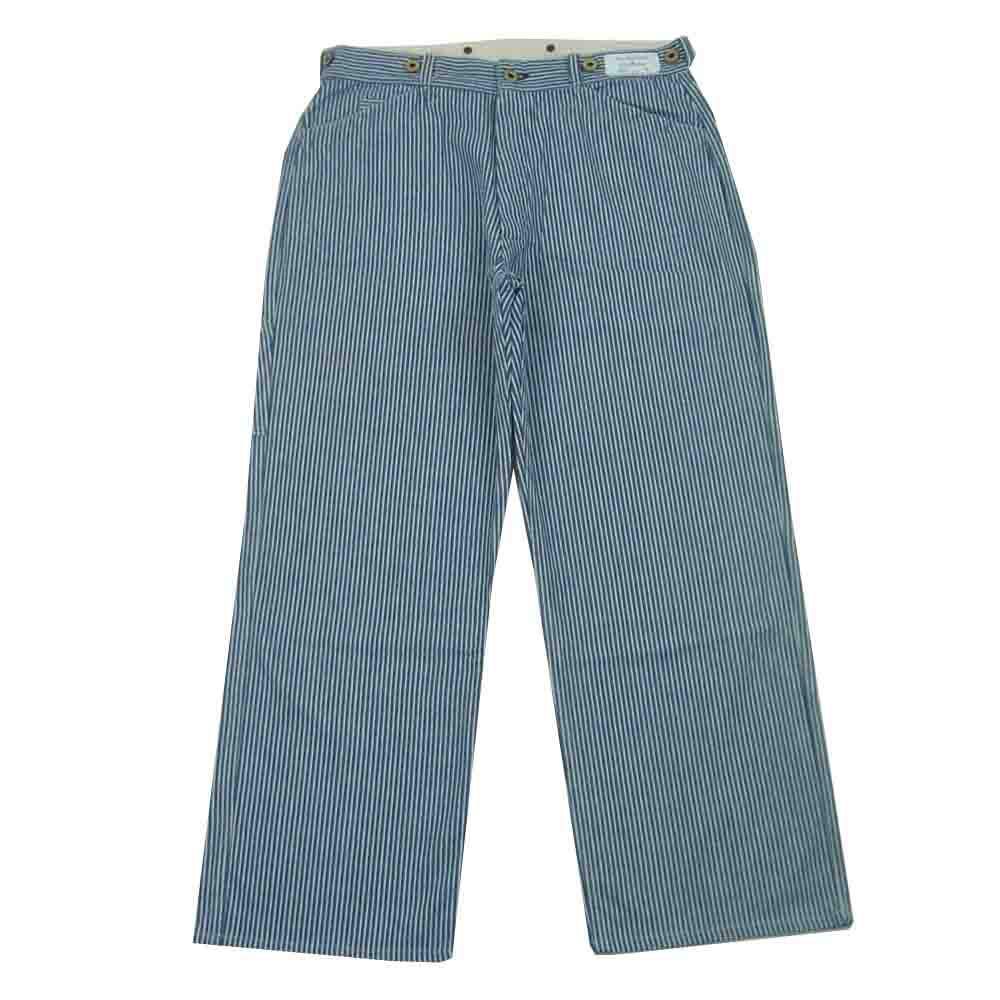 WAREHOUSE ウエアハウス 1234 1920's FREE LAND WAIST OVERALL ヒッコリー ウエストボタン ワーク パンツ インディゴブルー系 ホワイト系 33【中古】