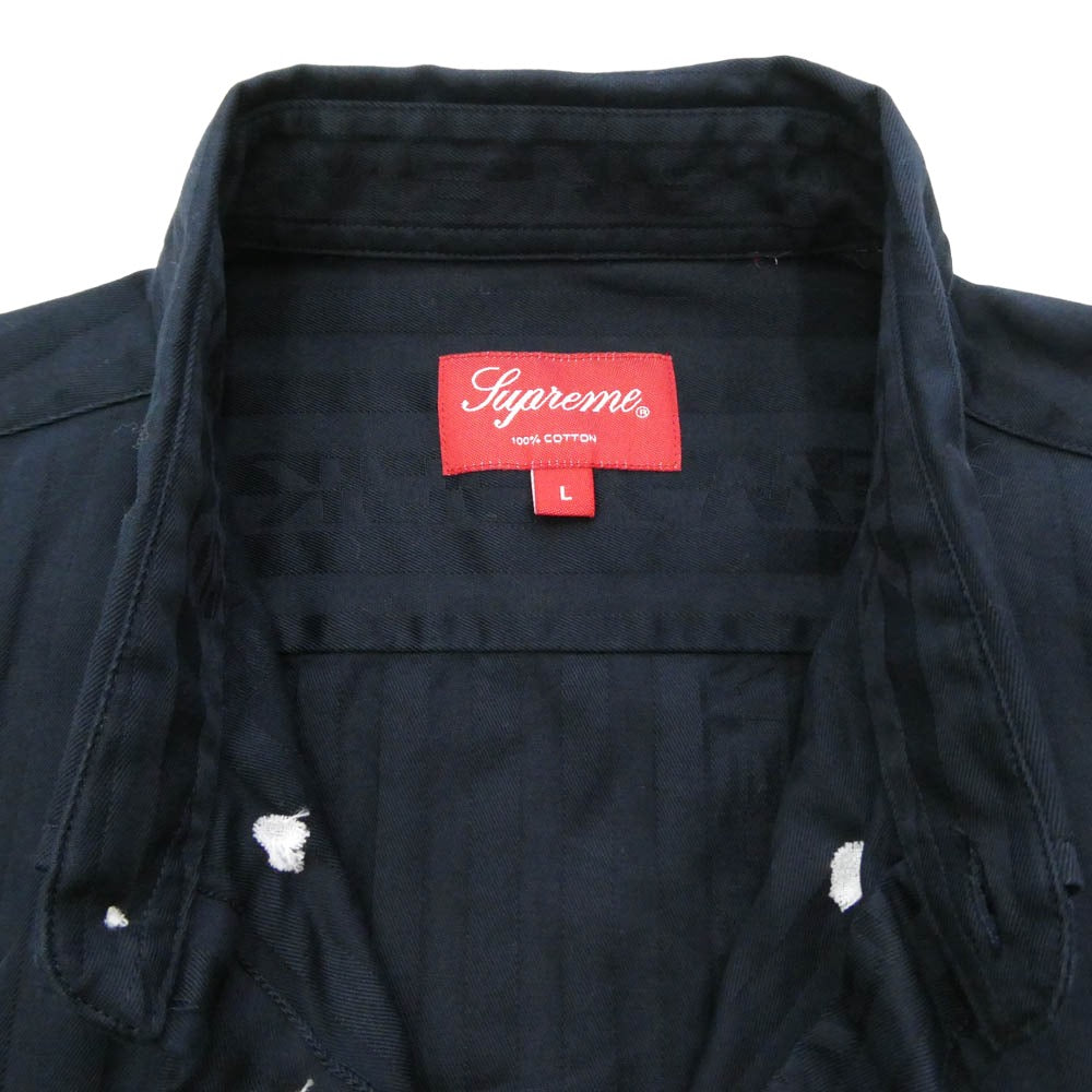 Supreme シュプリーム Jacquard Stripe Twill Shirt ジャカード ストライプ ツイル シャツ ネイビー系 L【美品】【中古】