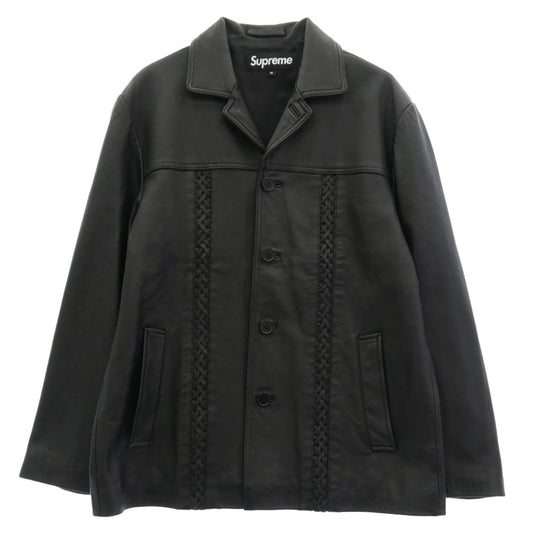Supreme シュプリーム 21SS Braided Leather Overcoat ブレイデッド レザー オーバーコート ブラック系 M【中古】