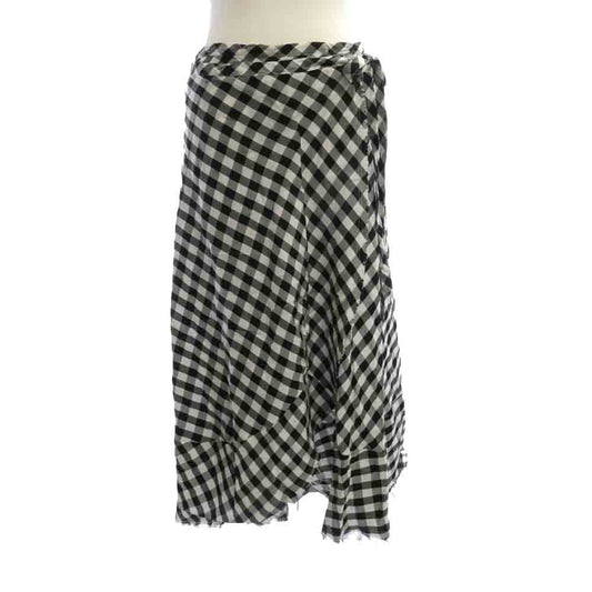 tricot COMME des GARCONS トリココムデギャルソン TJ-S026　 AD2003 レーヨン ギンガムチェック フリンジ ラップ 巻き スカート ブラック系 ホワイト系 M【中古】