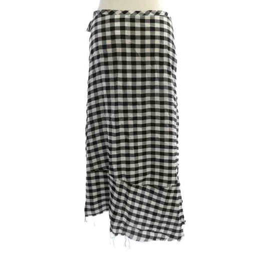 tricot COMME des GARCONS トリココムデギャルソン TJ-S026　 AD2003 レーヨン ギンガムチェック フリンジ ラップ 巻き スカート ブラック系 ホワイト系 M【中古】