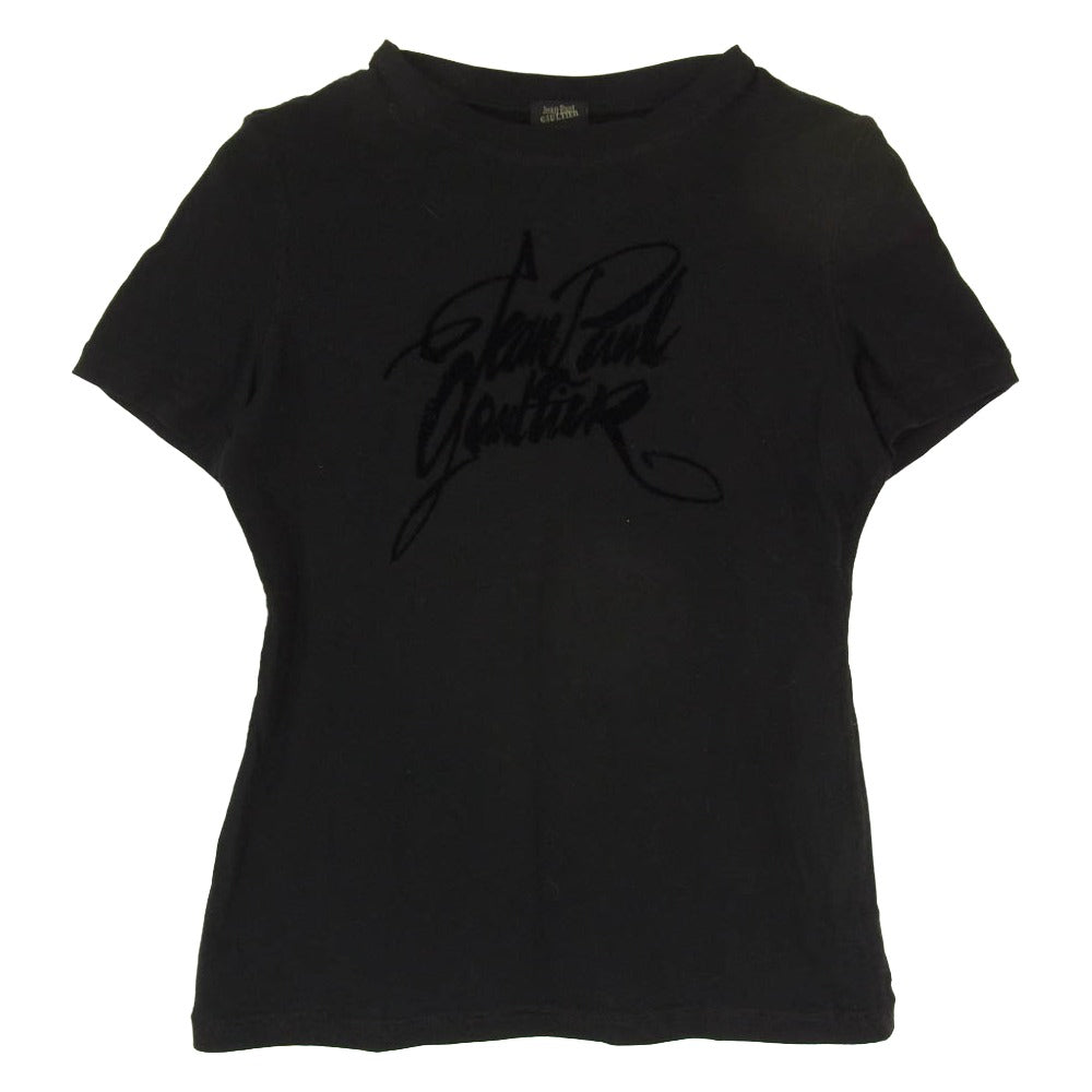 JEAN-PAUL GAULTIER ジャンポールゴルチエ インサイドアウト フロッキーロゴ ステッチモヘア加工 半袖 Tシャツ ブラック系 40【中古】