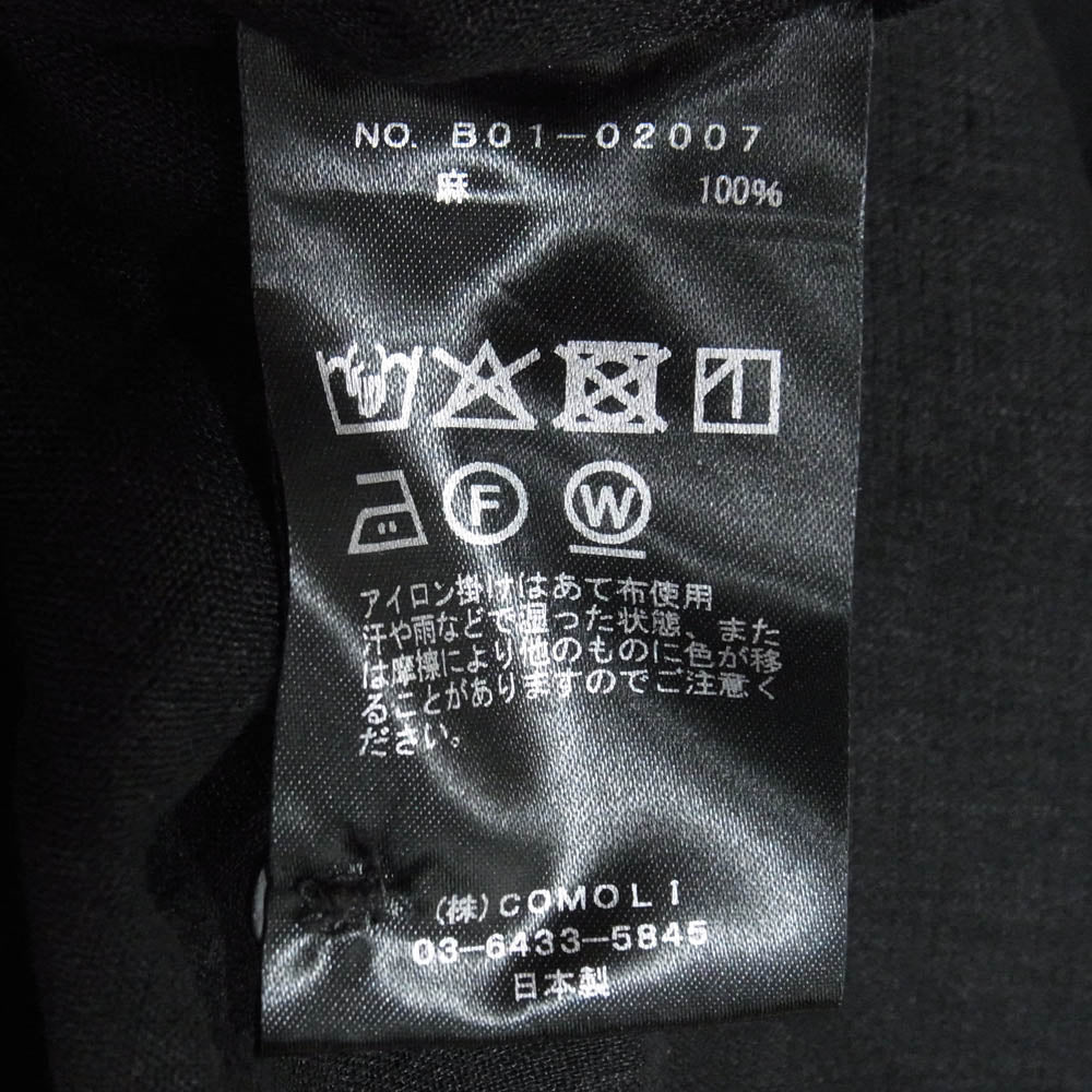 COMOLI コモリ 25SS B01-02007 リネンWクロス プルオーバー シャツ ブラック系 3【中古】