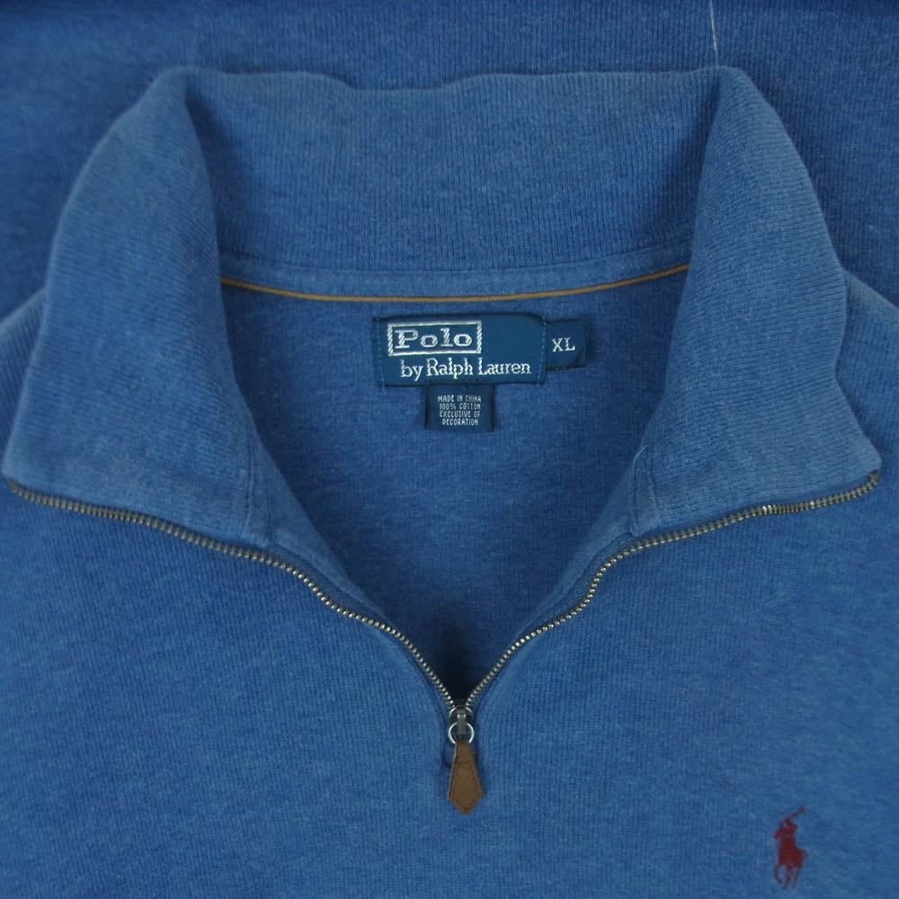 POLO RALPH LAUREN ポロ・ラルフローレン コットン ハーフジップ セーター ニット 中国製 ブルー系 XL【中古】