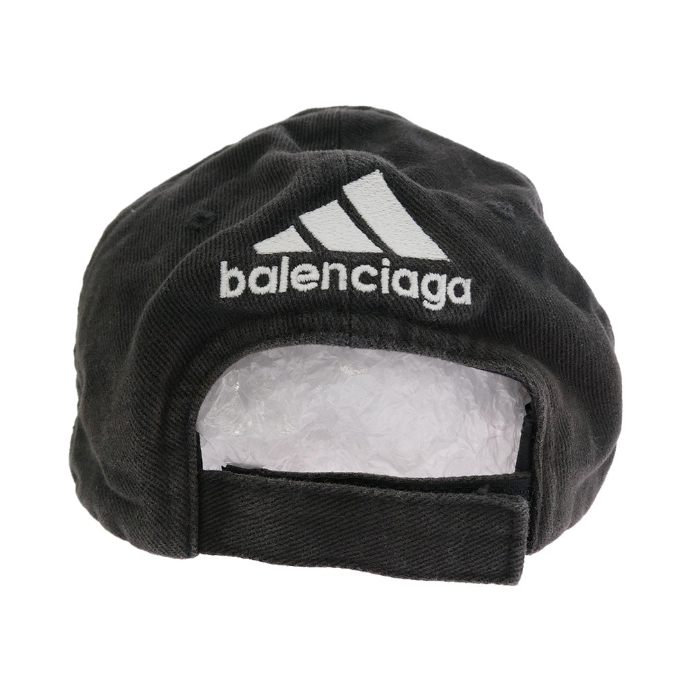 BALENCIAGA バレンシアガ 712160 ×adidas アディダス ロゴ ストライプ ベースボール キャップ 帽子 ブラック系 M 57cm【中古】