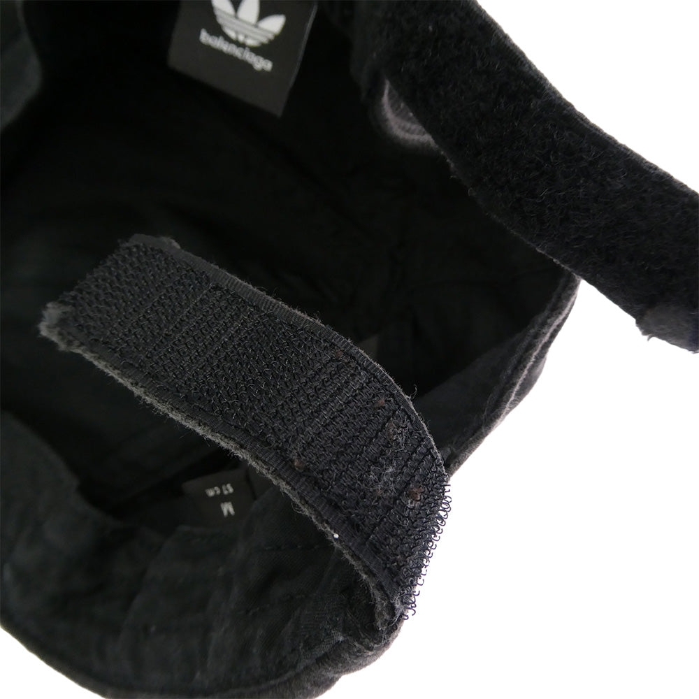 BALENCIAGA バレンシアガ 712160 ×adidas アディダス ロゴ ストライプ ベースボール キャップ 帽子 ブラック系 M 57cm【中古】