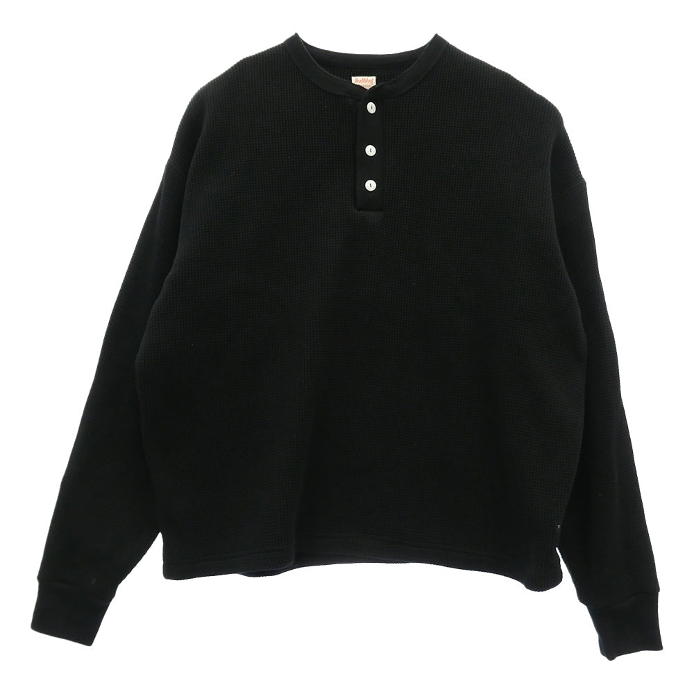 WAIPER ワイパー Healthknit ヘルスニット WPHK01 SUPER HEAVY WAFFLE L/S ヘビーサーマル ワッフル ヘンリーネックTシャツ RELAXED FIT ブラック ブラック系 M【美品】【中古】