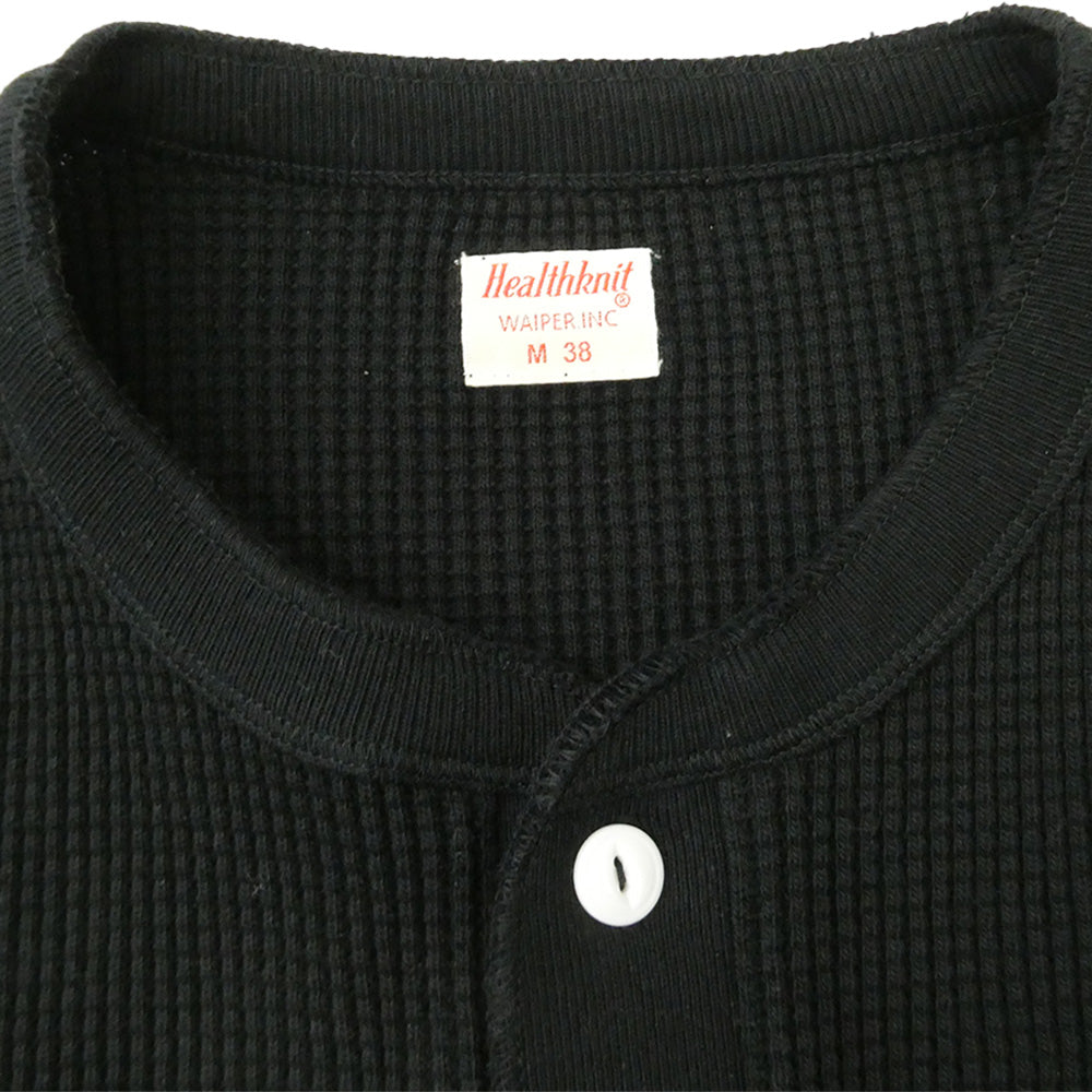 WAIPER ワイパー Healthknit ヘルスニット WPHK01 SUPER HEAVY WAFFLE L/S ヘビーサーマル ワッフル ヘンリーネックTシャツ RELAXED FIT ブラック ブラック系 M【美品】【中古】