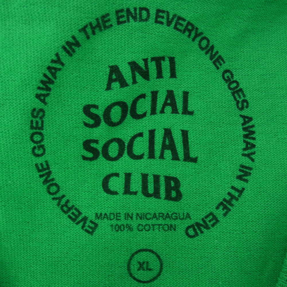 アンチソーシャルソーシャルクラブ ロゴプリント 半袖 Tシャツ カットソー グリーン系 XL【極上美品】【中古】
