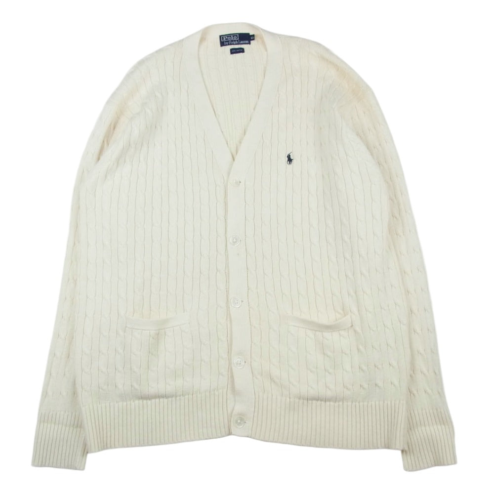 POLO RALPH LAUREN ポロ・ラルフローレン コットン ケーブルニット カーディガン ホワイト系 LL【中古】