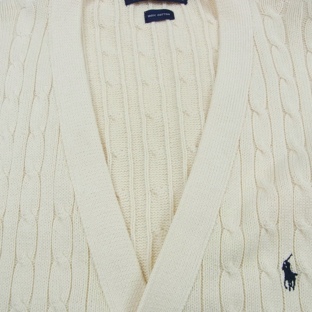 POLO RALPH LAUREN ポロ・ラルフローレン コットン ケーブルニット カーディガン ホワイト系 LL【中古】