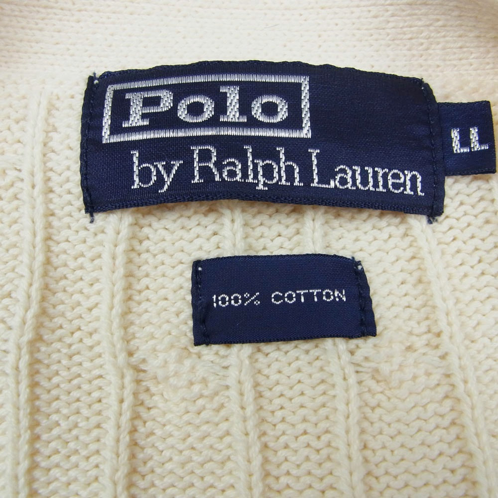 POLO RALPH LAUREN ポロ・ラルフローレン コットン ケーブルニット カーディガン ホワイト系 LL【中古】