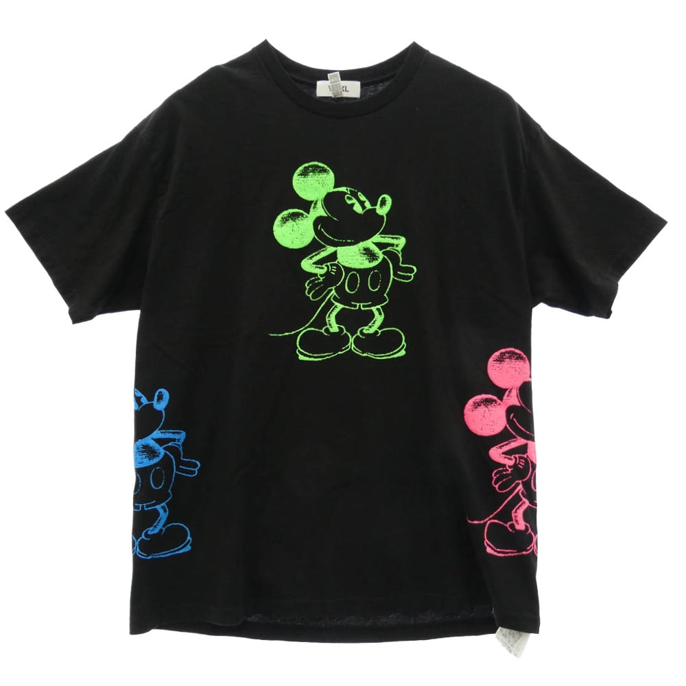 ブイエー MICKEYMOUSE Various Colors S/S Tee ミッキーマウス 蛍光 発泡 プリント 半袖 Tシャツ ブラック系 XL【極上美品】【中古】