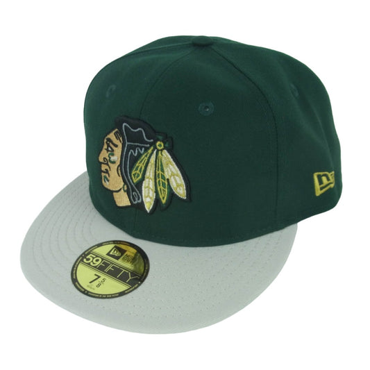 NEW ERA ニューエラ 59 FIFTY CHICAGO BLACKHAWKS SOFT BUCKRAM FITTED CAP ニューエラ シカゴ ブラックホークス キャップ グリーン系 ライトグレー系 7.625【新古品】【未使用】【中古】