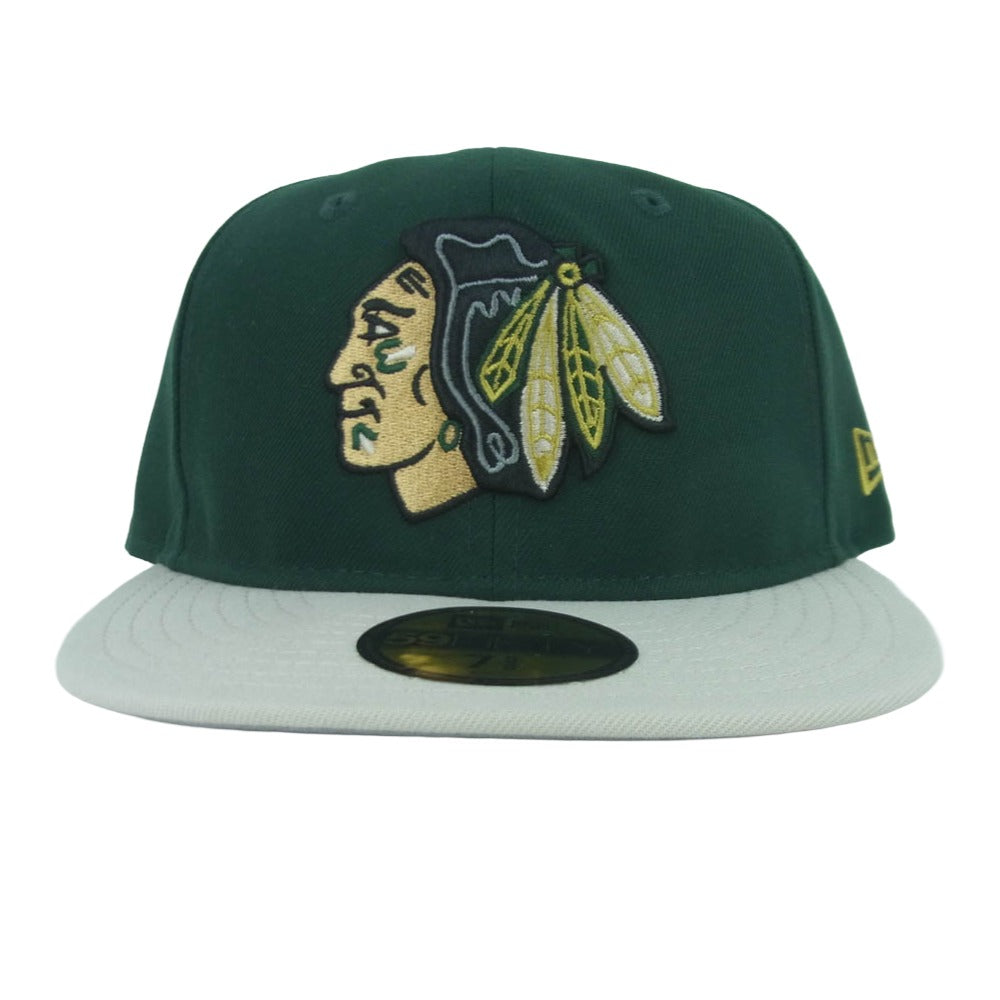 NEW ERA ニューエラ 59 FIFTY CHICAGO BLACKHAWKS SOFT BUCKRAM FITTED CAP ニューエラ シカゴ ブラックホークス キャップ グリーン系 ライトグレー系 7.625【新古品】【未使用】【中古】