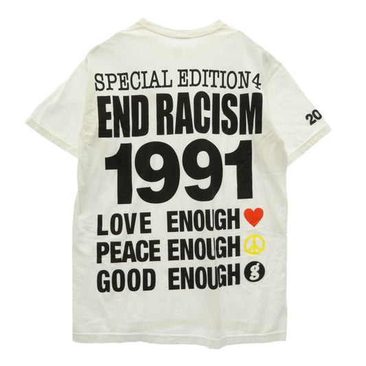 インフィニティ アーカイブ GOODENOUGH グッドイナフ FRAGMENT DESIGN フラグメントデザイン × GOODENOUGH × FRAGMENT DESIGN END RACISM TEE グッドイナフ フラグメント デザイン ロゴ プリント 半袖 Tシャツ ホワイト系 L【極上美品】【中古】
