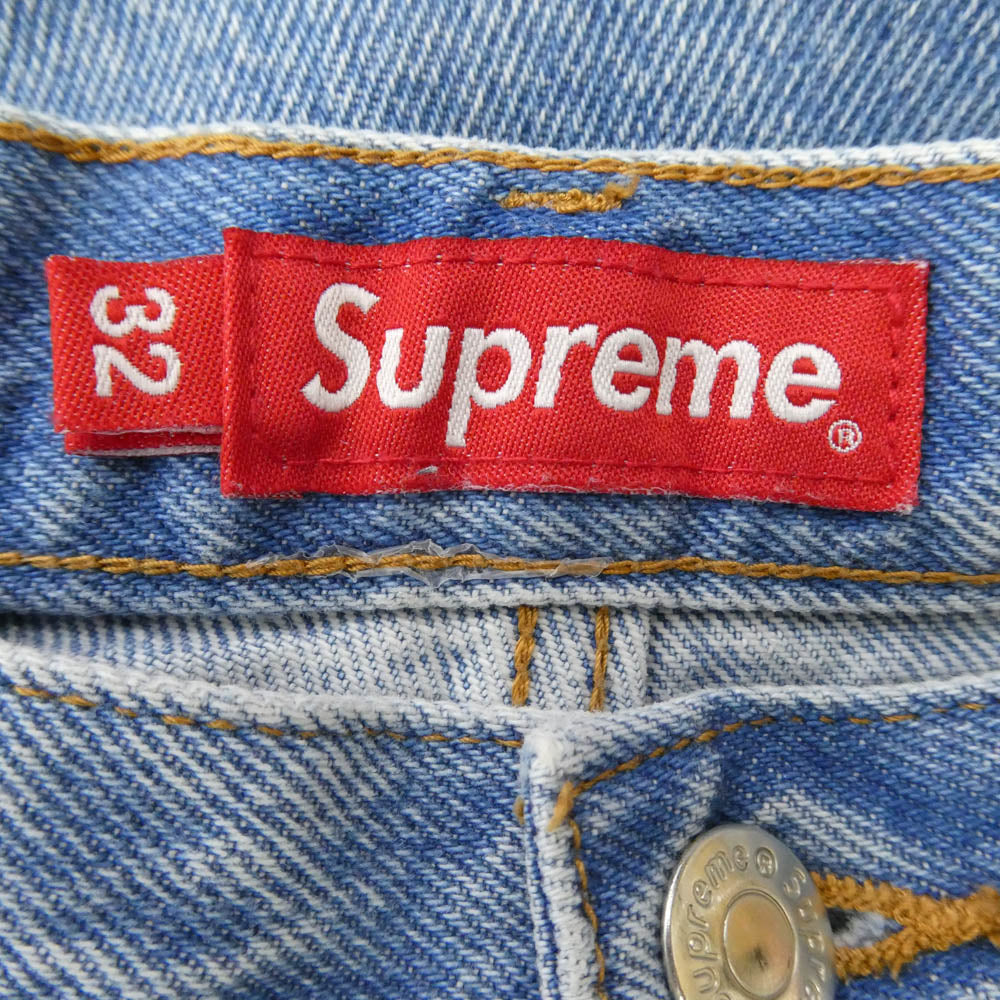 Supreme シュプリーム 22AW Baggy Jean Washed Blue ウォッシュド ブルー ウォッシュ加工 クラシックロゴ 刺繍 バギー デニム パンツ インディゴブルー系 32【美品】【中古】
