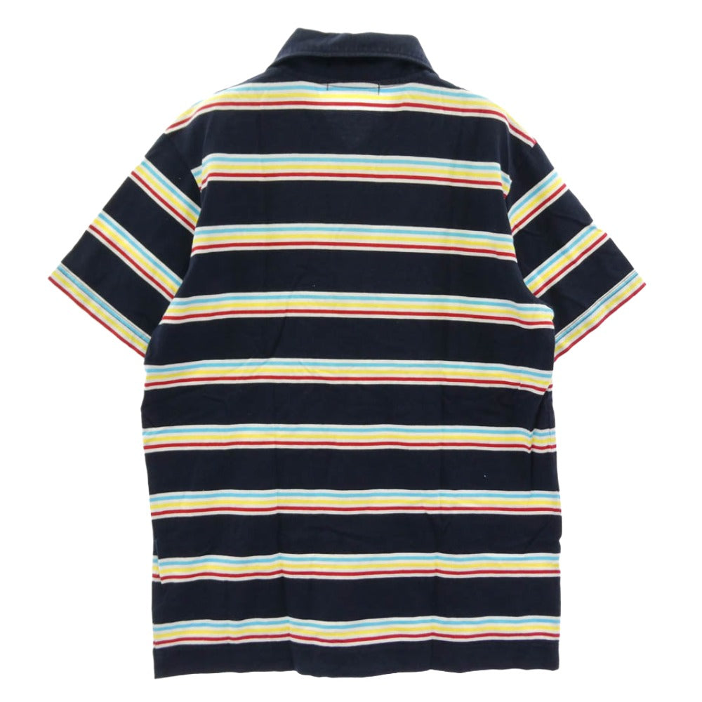 A BATHING APE アベイシングエイプ ボーダー フェイスパッチ 半袖 ポロシャツ ネイビー系 マルチカラー系 M【中古】