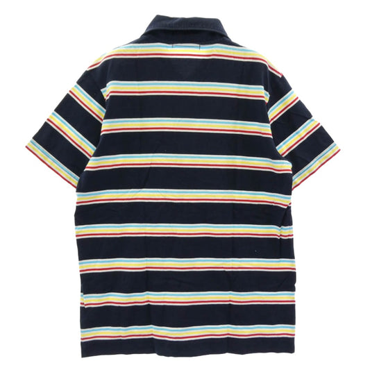 A BATHING APE アベイシングエイプ ボーダー フェイスパッチ 半袖 ポロシャツ ネイビー系 マルチカラー系 M【中古】