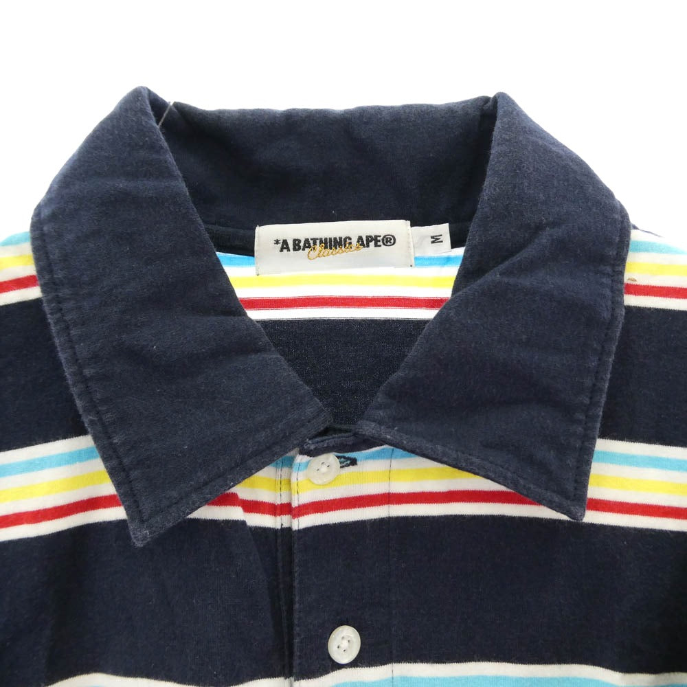 A BATHING APE アベイシングエイプ ボーダー フェイスパッチ 半袖 ポロシャツ ネイビー系 マルチカラー系 M【中古】