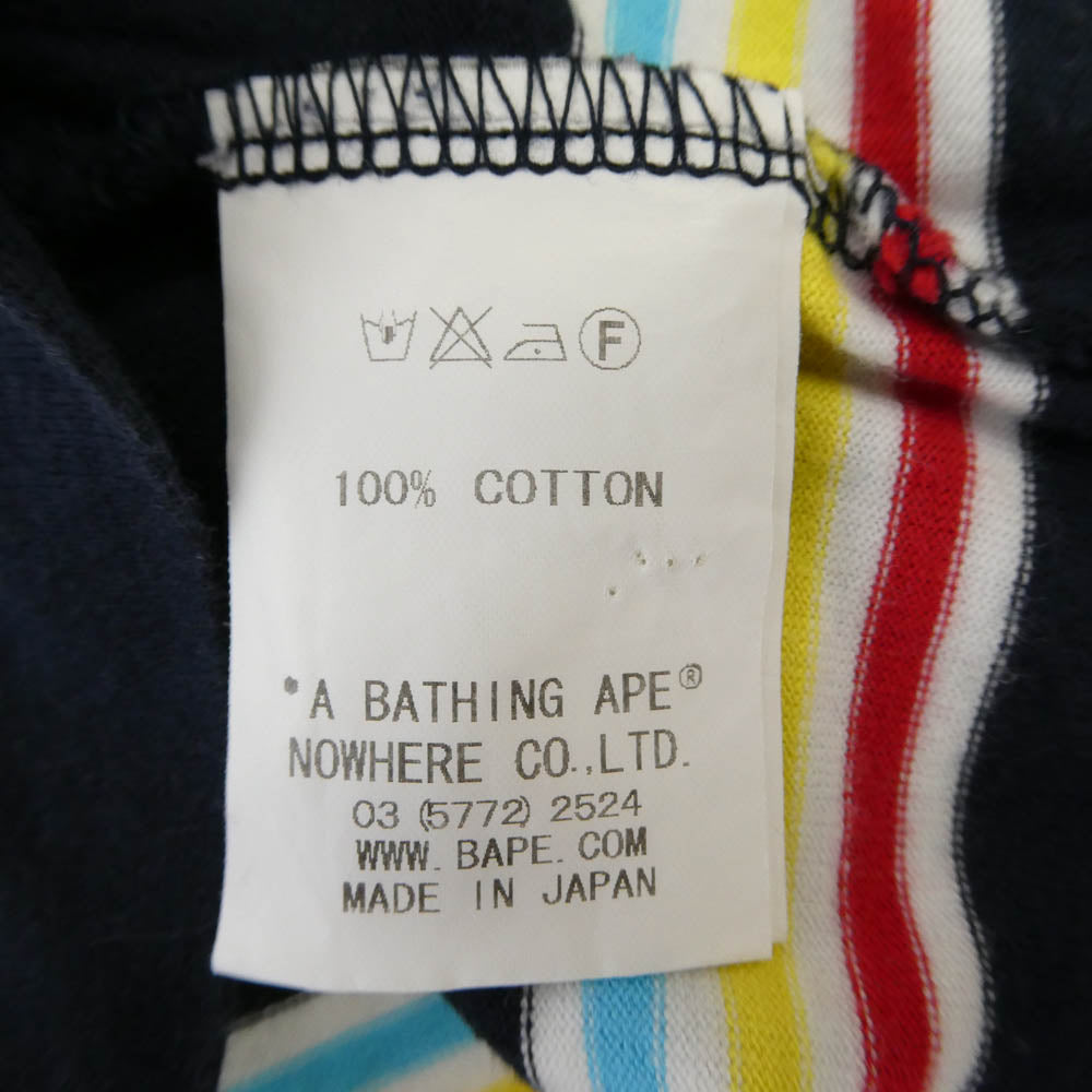 A BATHING APE アベイシングエイプ ボーダー フェイスパッチ 半袖 ポロシャツ ネイビー系 マルチカラー系 M【中古】