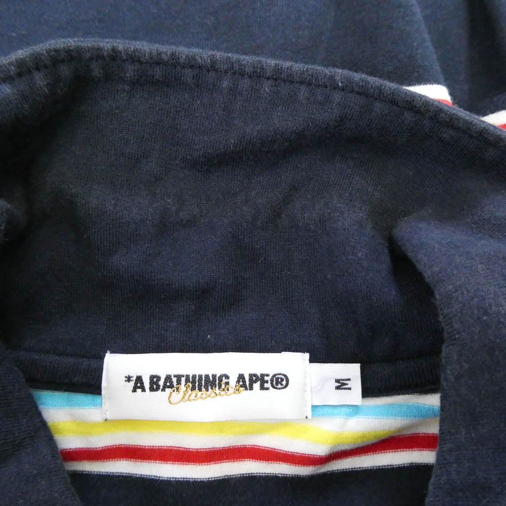 A BATHING APE アベイシングエイプ ボーダー フェイスパッチ 半袖 ポロシャツ ネイビー系 マルチカラー系 M【中古】