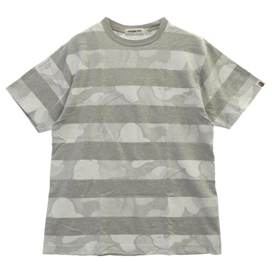 A BATHING APE アベイシングエイプ カモモザイクボーダー クルーネック 半袖 Tシャツ グレー系 M【中古】