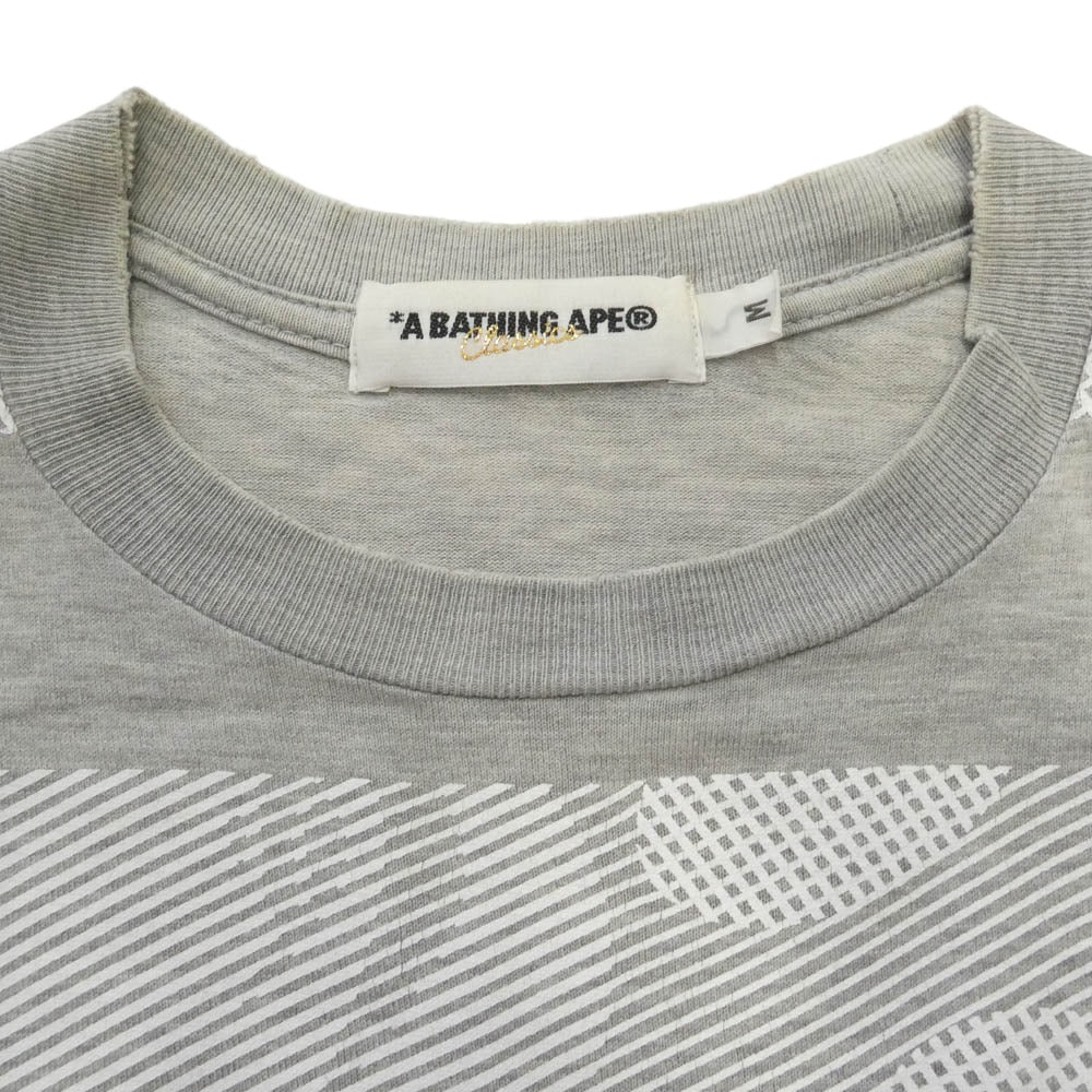 A BATHING APE アベイシングエイプ カモモザイクボーダー クルーネック 半袖 Tシャツ グレー系 M【中古】