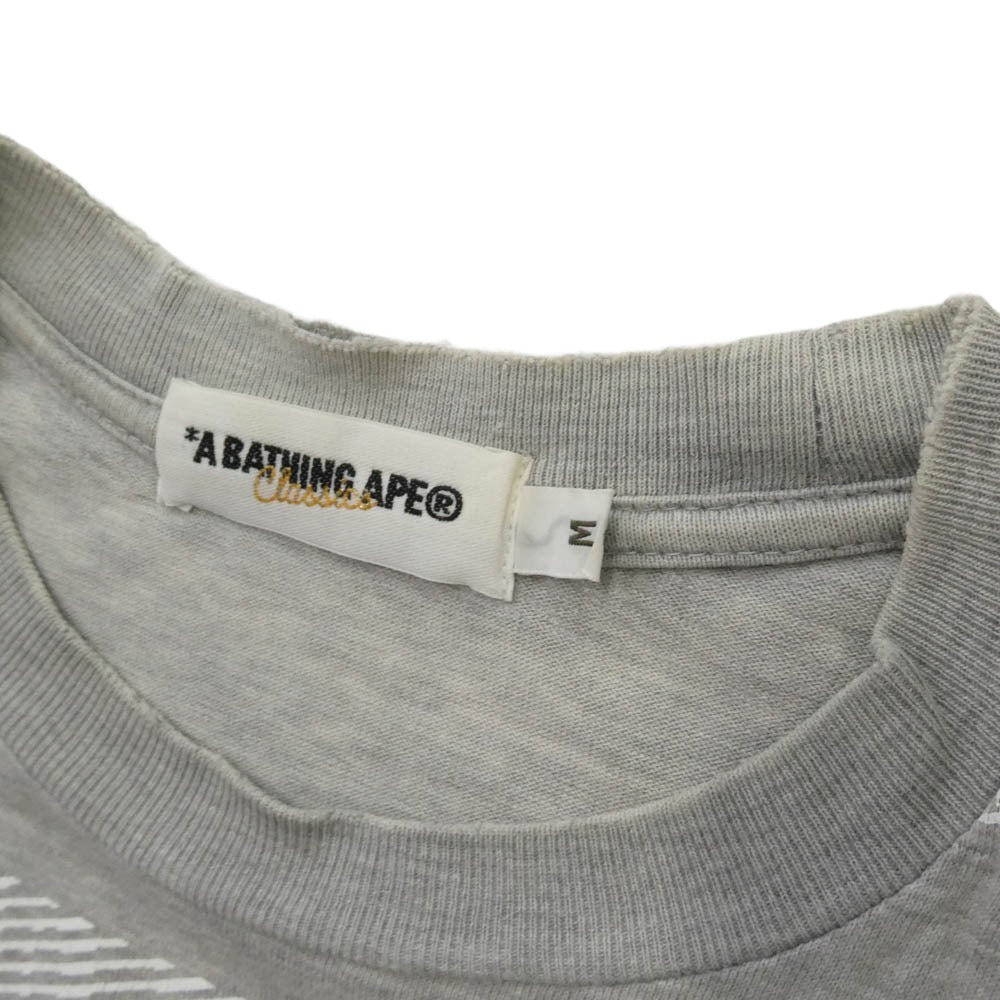 A BATHING APE アベイシングエイプ カモモザイクボーダー クルーネック 半袖 Tシャツ グレー系 M【中古】