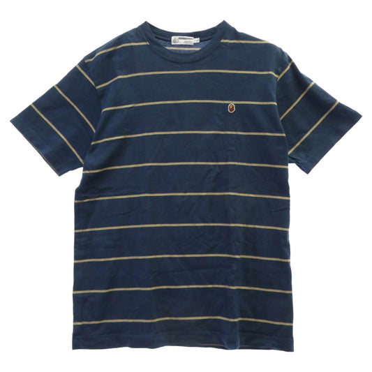 A BATHING APE アベイシングエイプ 猿ロゴパッチ ボーダー 半袖 Tシャツ ダークネイビー系 L【中古】