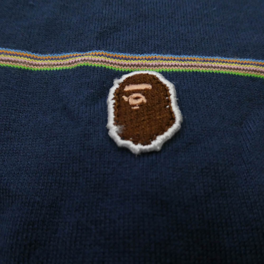 A BATHING APE アベイシングエイプ 猿ロゴパッチ ボーダー 半袖 Tシャツ ダークネイビー系 L【中古】