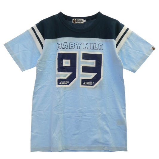 A BATHING APE アベイシングエイプ ナンバリング 93 ボーダー クルーネック 半袖 Tシャツ ライトブルー系 L【中古】