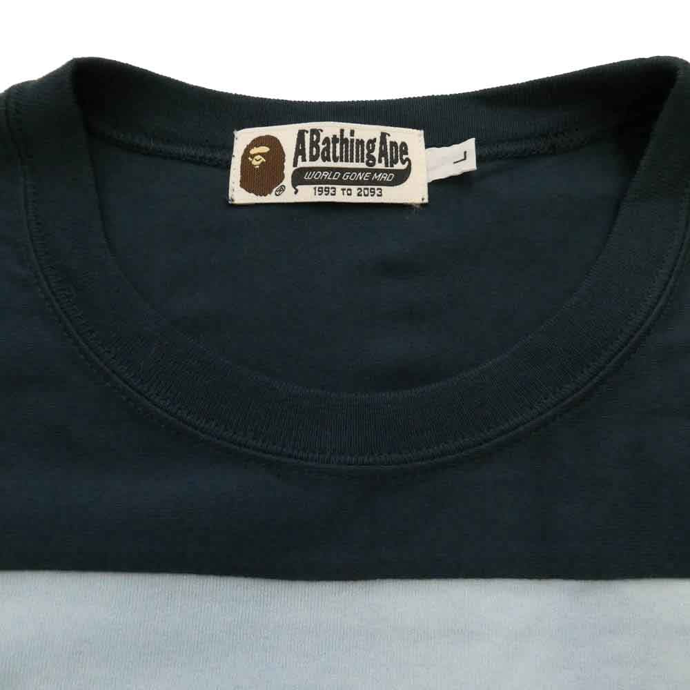 A BATHING APE アベイシングエイプ ナンバリング 93 ボーダー クルーネック 半袖 Tシャツ ライトブルー系 L【中古】