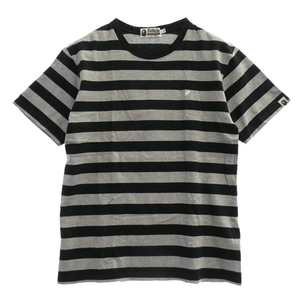 A BATHING APE アベイシングエイプ STAR スターエンブロイダリー ボーダー 半袖 Tシャツ ブラック系 グレー系 L【中古】