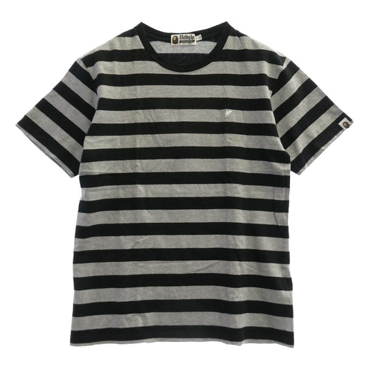 A BATHING APE アベイシングエイプ STAR スターエンブロイダリー ボーダー 半袖 Tシャツ ブラック系 グレー系 L【中古】
