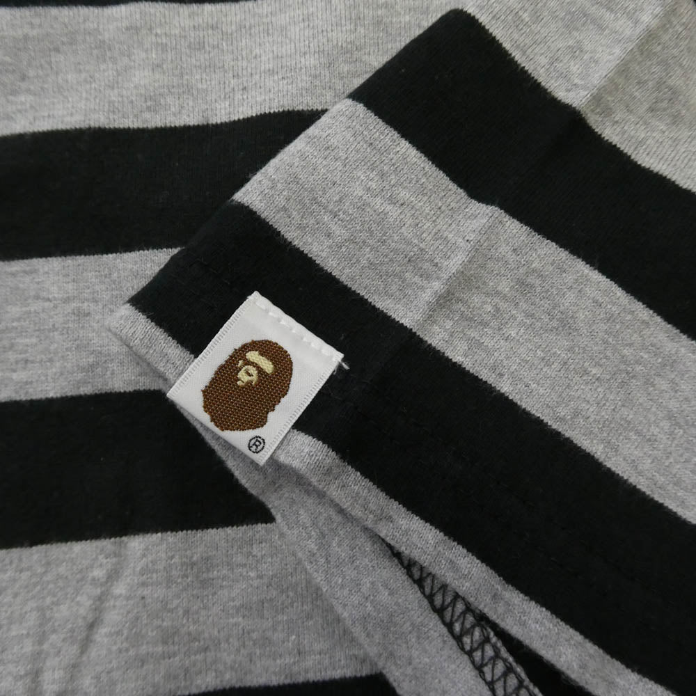 A BATHING APE アベイシングエイプ STAR スターエンブロイダリー ボーダー 半袖 Tシャツ ブラック系 グレー系 L【中古】