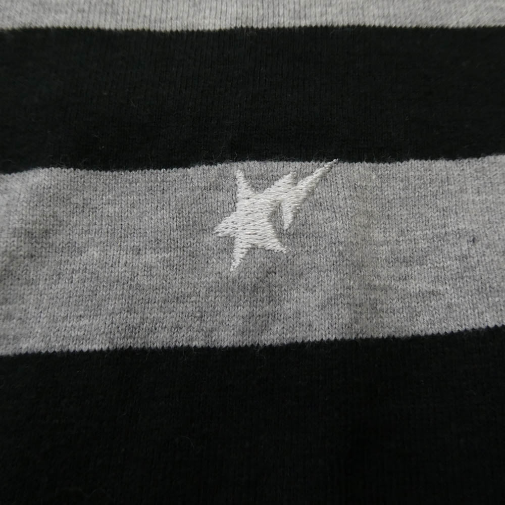 A BATHING APE アベイシングエイプ STAR スターエンブロイダリー ボーダー 半袖 Tシャツ ブラック系 グレー系 L【中古】